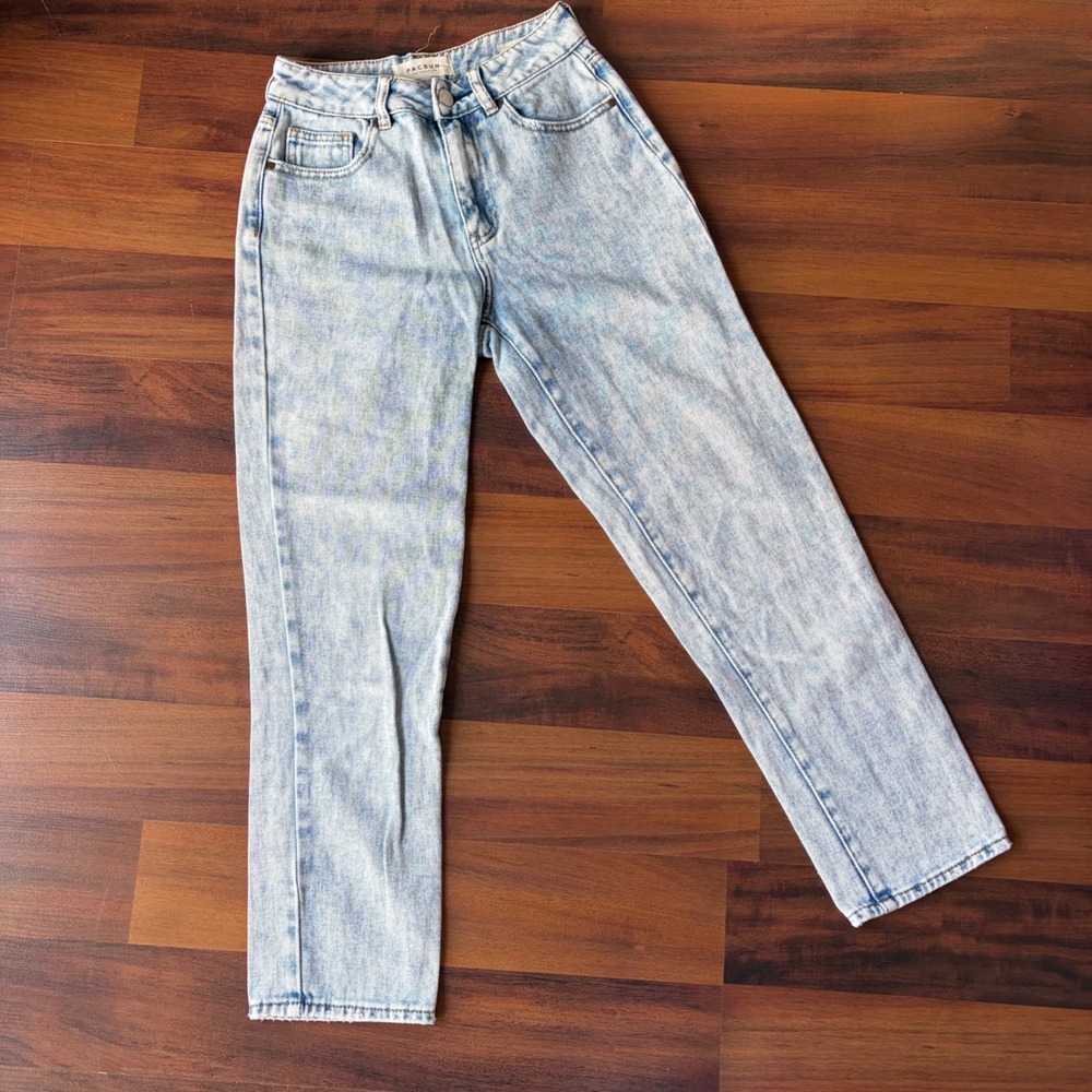 PacSun Kids Light Acid Wash‎ High Waisted Mom Jeans Size 23 Light Blue Denim